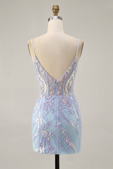 Blue Appliqued Bodycon Corset Homecoming Dress with Sequins